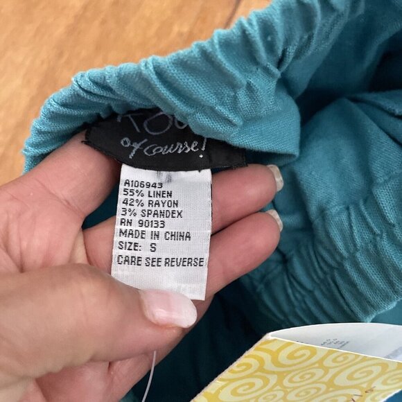 KOOS OF COURSE Pull On Capris Women's Small Turquoise Linen Blend Beachy NWT - Picture 14 of 15
